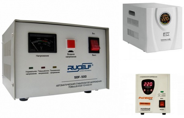 Electromechanical, electronic and relay stabilizers
