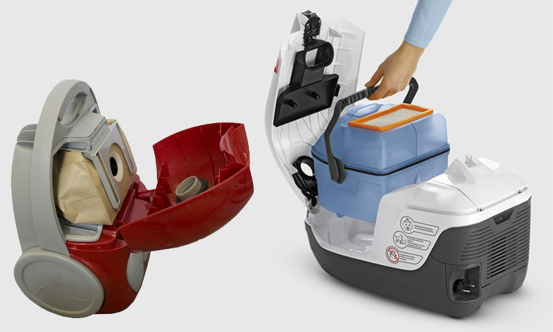 Vacuum cleaner with bag and vacuum cleaner with container Vacuum cleaners with bag and container