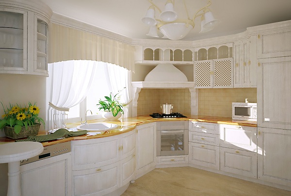 White kitchen with corner hood