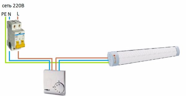 Connection diagram of the infrared heater through the thermostat Connection diagram of the infrared heater through the thermostat