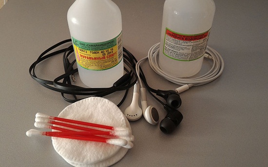 Headphones, cotton swabs and liquids