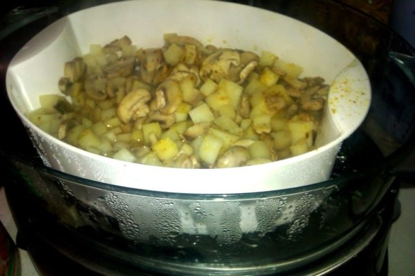 Mushrooms in a double boiler