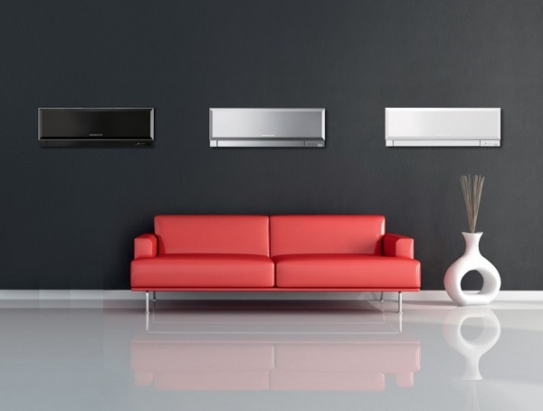 Red sofa and three air conditioners