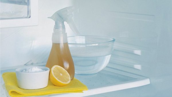 Lemon, soda and water in the fridge