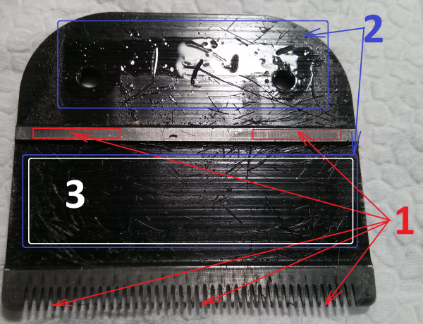 Lubrication of parts (1 - places of oil application, 2 - parts that do not require treatment, 3- part, which must always remain clean and dry) Lubrication of parts
